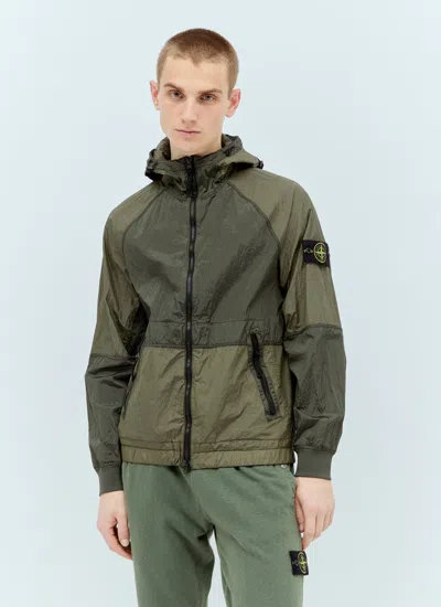 Stone Island Zip-up Hooded Jacket In Green