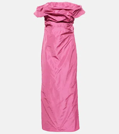 Staud Andrea Ruched Off-shoulder Midi Sheath Dress In Pink