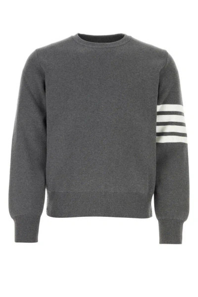 Thom Browne Man Dark Grey Cotton Sweater In Gray