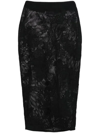 Blumarine Open-knit Midi Skirt In Black