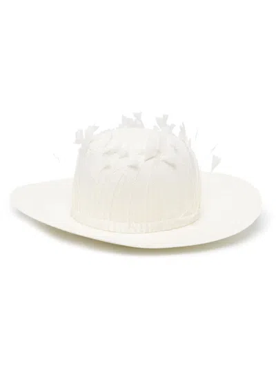 Borsalino Violet Straw Panama Hat In White