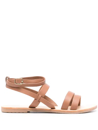 Manebi Mika Leather Sandals In Brown