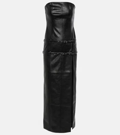 Aya Muse Saima Faux Leather Maxi Dress In Black