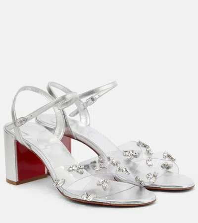 Christian Louboutin Queenie Embellished Crisscross Red Sole Sandals In Crysilverlin Silv