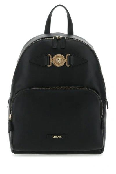 Versace Man Backpack Calf In Black