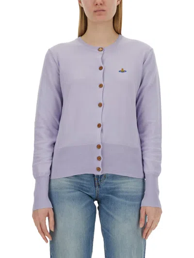 Vivienne Westwood Orb-embroidered Cotton Cardigan In Lilac