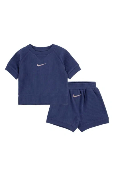 Nike Babies' Ready Set Rib T-shirt & Shorts Set In Blue