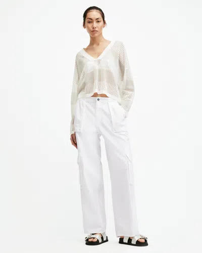 Allsaints Frieda Straight Cargo Trousers In Off White