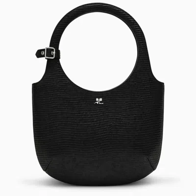 Courrèges Black Lizard-effect Leather Holy Tejus Bag