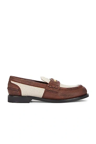 Miu Miu Penny-appliqué Panelled Loafers In Brown/ Natural
