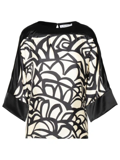 Max Mara Quaglia Abstract-print 3/4-sleeve Silk Blouse In Grey