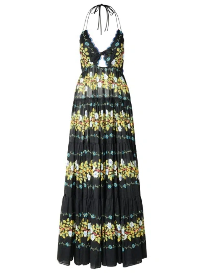 Etro Cutout Floral Cotton Tiered Maxi Halter Dress In Black
