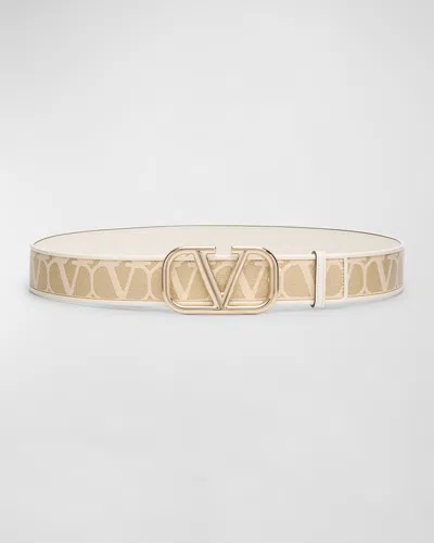 Valentino Garavani Toile Iconographe Mixed-media Belt In Naturale Ivory