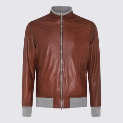 Barba Brown Leather Jacket In Castagna