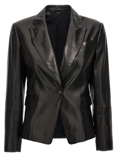 Brunello Cucinelli Leather Blazer In Black