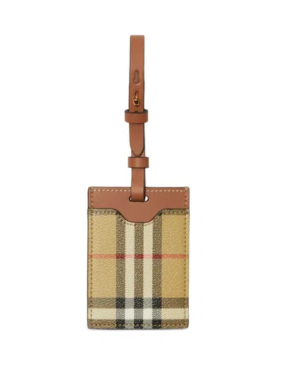 Burberry Check Motif Leather Luggage Tag In Beige