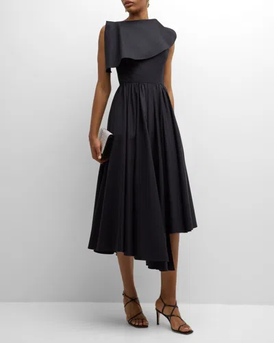 Salon 1884 Evanne Sleeveless Asymmetric Midi Dress In Black