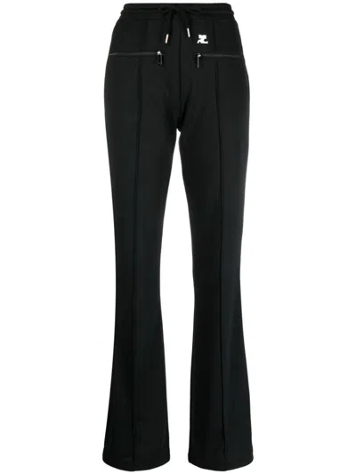 Courrèges Logo-patch Drawstring Flared Trousers In Black