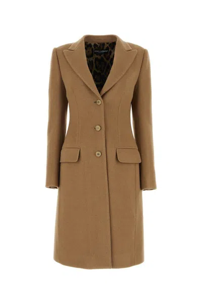 Dolce & Gabbana Camel Wool Coat In Cipria