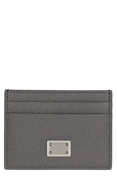 Dolce & Gabbana Dauphine Print Leather Card Holder In Grey