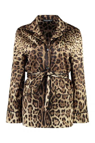 Dolce & Gabbana Satin Shirt In Animalier