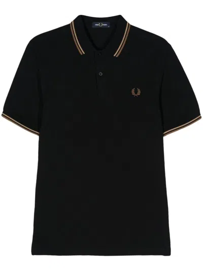 Fred Perry Logo Cotton Polo Shirt In Black