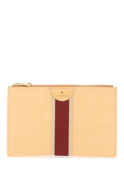 Il Bisonte Leather Pouch With Ribbon In Beige