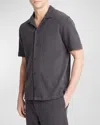 Vince Men's Stretch Boucle Camp Shirt In Soft Black