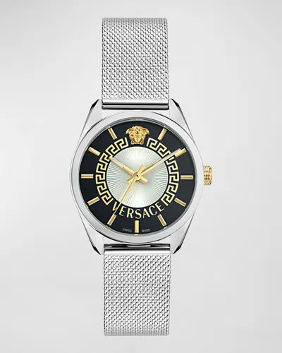Versace 36mm V-circle Watch With Bracelet Strap, Silver In Stainless