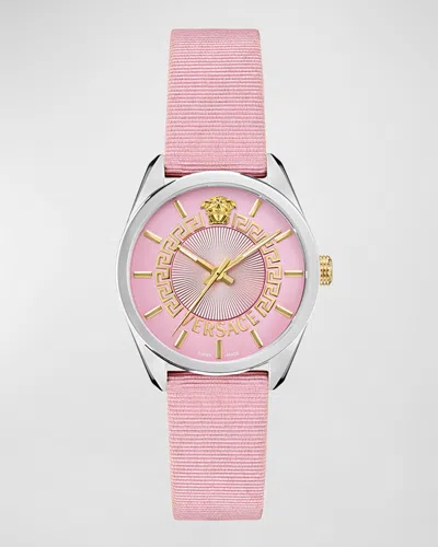 Versace V-circle 36mm Stainless Steel Watch With Grosgrain Strap, Pink