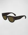 Lanvin Signature Rounded Acetate Cat-eye Sunglasses In Dark Tortoise