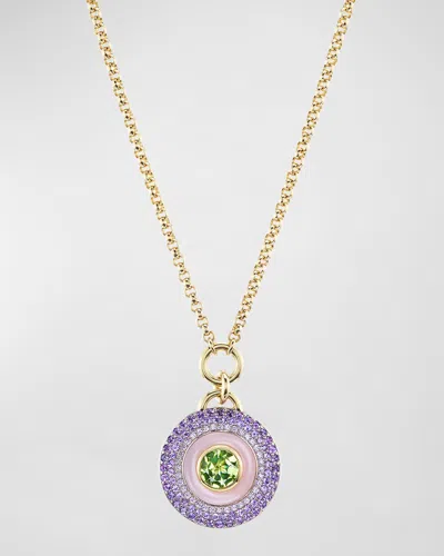 Emily P Wheeler Earth Medallion 18k White And Black Gold Necklace With Peridot, Amethyst And Pink Opal