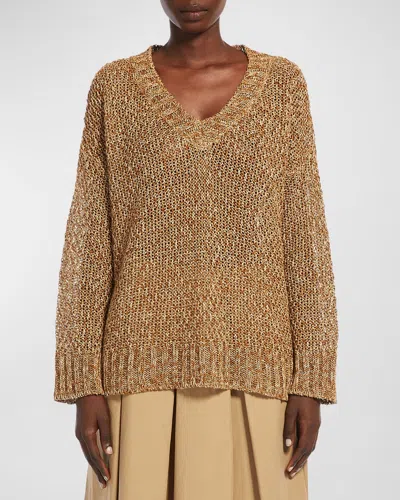 Weekend Max Mara Osteo Oversized Moss-knit Flax Linen Sweater In Tobacco