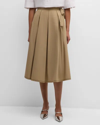 Weekend Max Mara Donata Gathered Cotton Poplin Midi Skirt In Beige