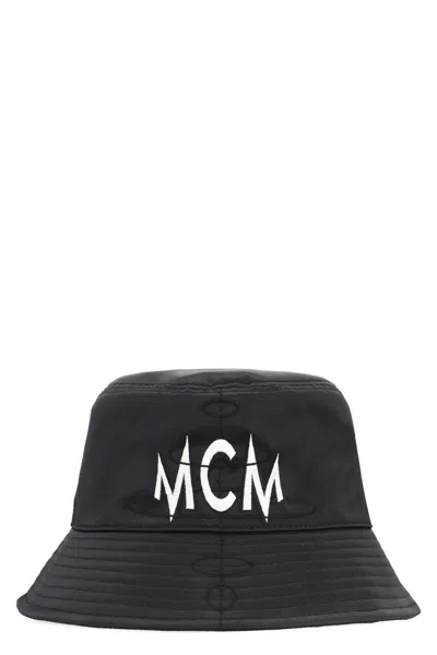 Mcm Logo Embroidery Bucket Hat In Nylon Twill In Black