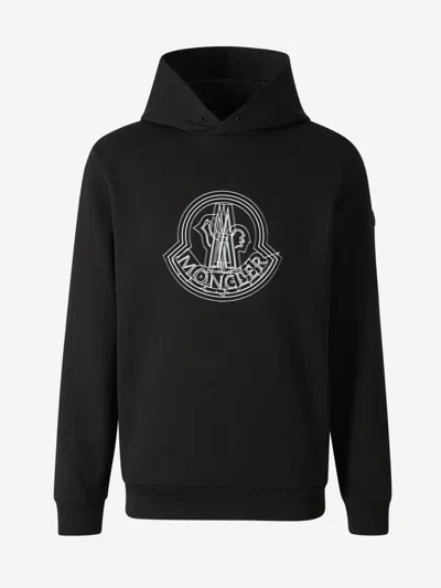 Moncler Logo Cotton Sweatshirt In Negre