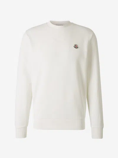 Moncler Logo Cotton Sweatshirt In Blanc