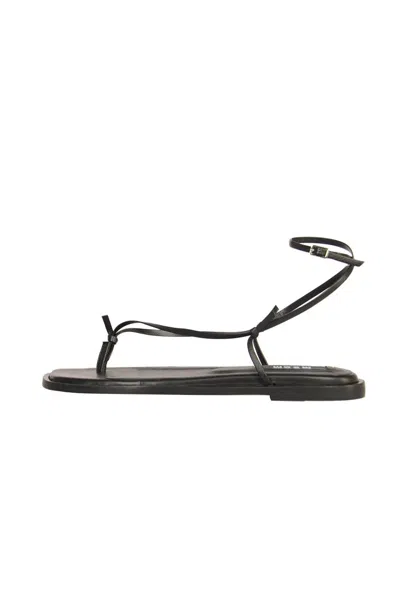 Msgm 10mm Leather Flat Sandals In Black