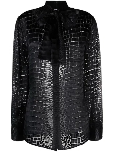 Versace Luxurious Devoré-effect Silk Blend Blouse In Timeless Black In Black  