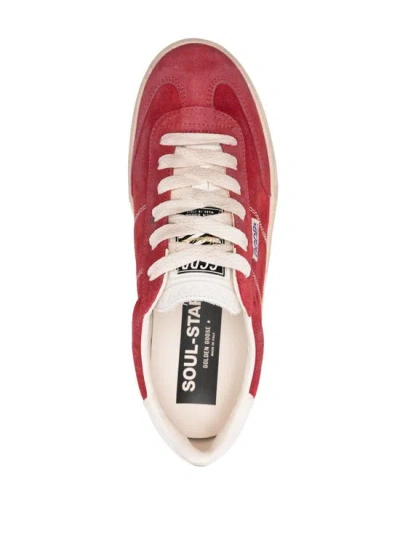 Golden Goose Soul-star Distressed Leather-trimmed Suede Sneakers In Red