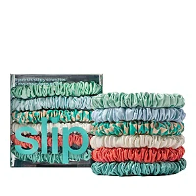 Slip Pure Silk Skinny Seabreeze Scrunchies (set Of 6) In Azure Blue, Coral Sunset, Seabreeze, White, Sea Mist, Tide