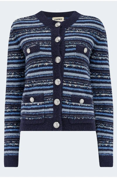 L Agence Woodson Stripe Knit Jacket In Blue Multi