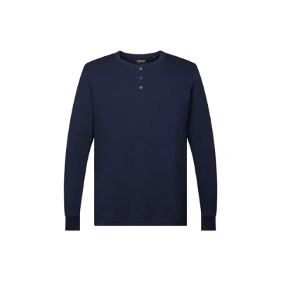 Esprit Long-sleeved Cotton T-shirt In Blue