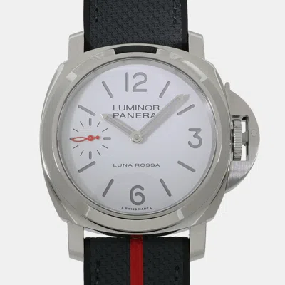 Pre-owned Panerai White Stainless Steel Luminor Luna Rossa World Pam01342 Mechanical Men's Wristwatch 44mm
