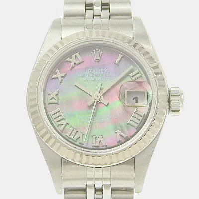 Pre-owned Rolex Black 18k White Gold And Stainless Steel Datejust 79174nr Women's Wristwatch 26 Mm In Multicolor