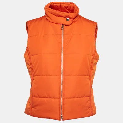 Pre-owned Hermes Hermès Orange Synthetic Sleeveless Quilted Vest M