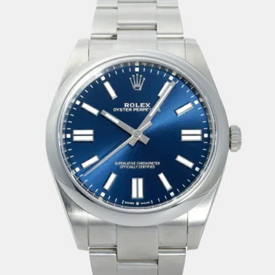 Pre-owned Rolex Blue Stainless Steel Oyster Perpetual 124300 Men's Watch 41mm