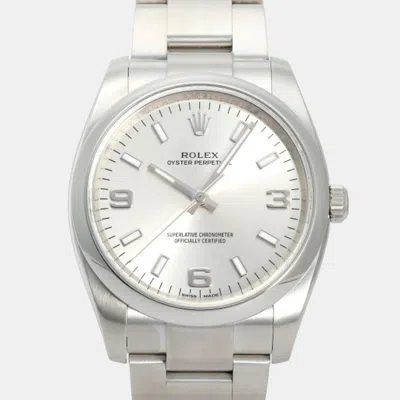 Pre-owned Rolex Silver Stainless Steel Oyster Perpetual 114200 Men's Watch 34mm