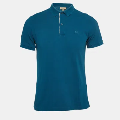 Pre-owned Burberry Teal Blue Cotton Pique Polo T-shirt M