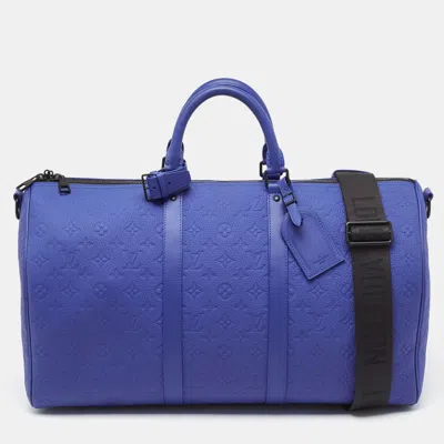 Pre-owned Louis Vuitton Racing Blue Monogram Empreinte Leather Keepall Bandoulière 50